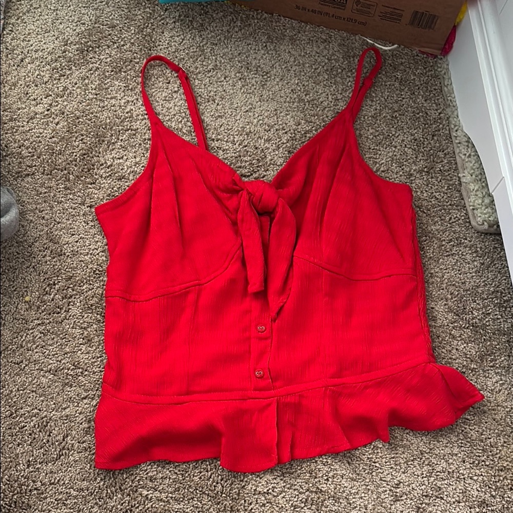 Red Sleeveless Camisole with Flounce Hem